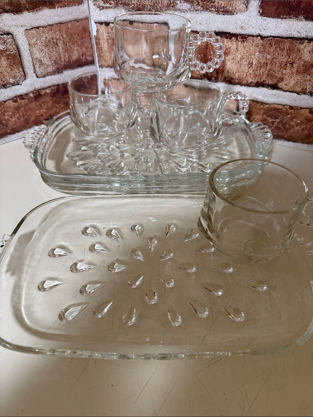Clear Glass Serving Tray and Cups Set - Elegant Home Dining